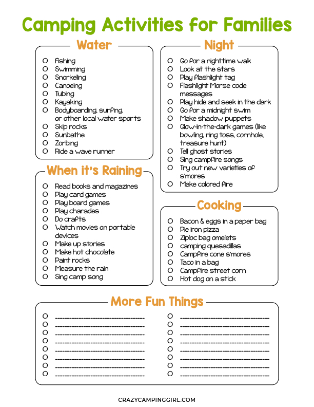 camping activities free printable check list for family fun page 2