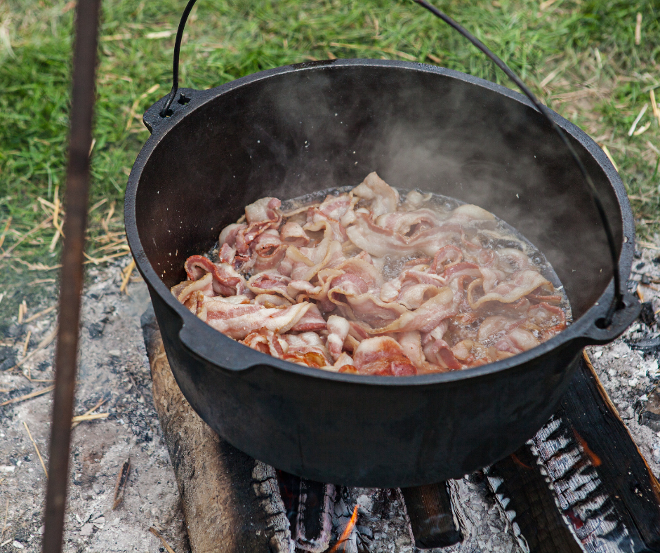 Cooking Campfire Bacon In A Frying Pan/Campfire Grill