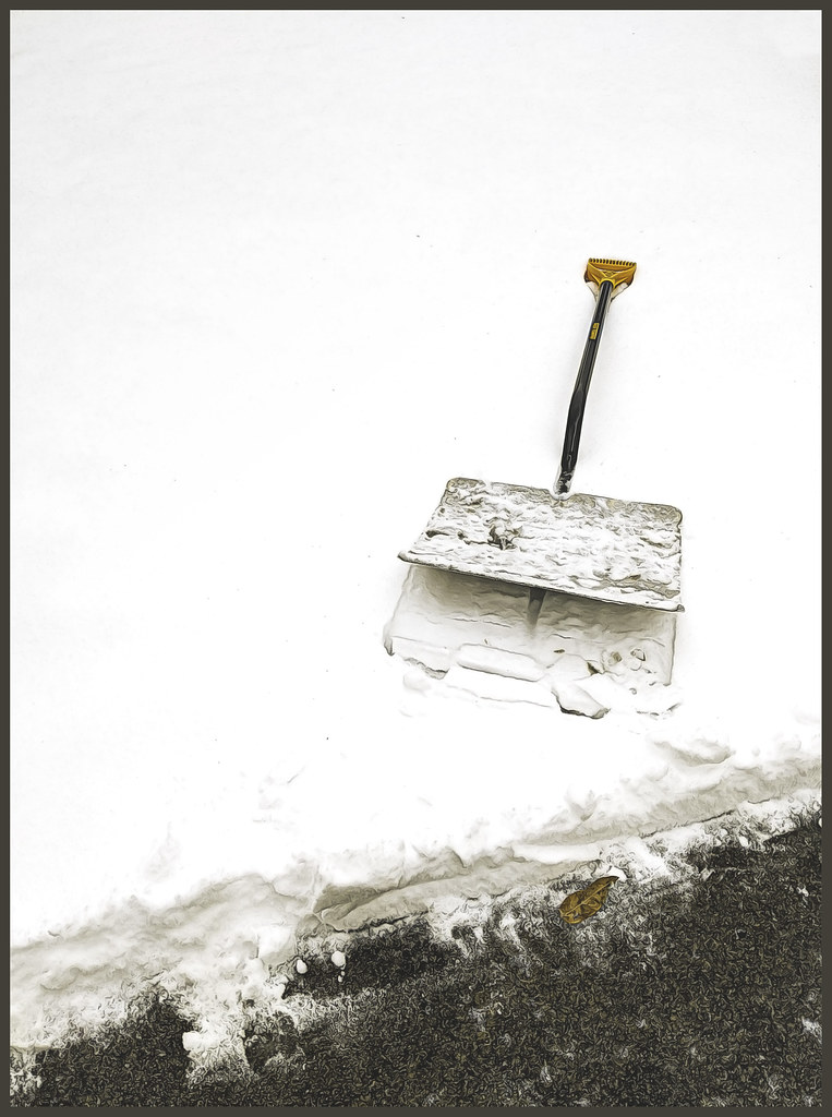 Car Camping in Winter snow shovel