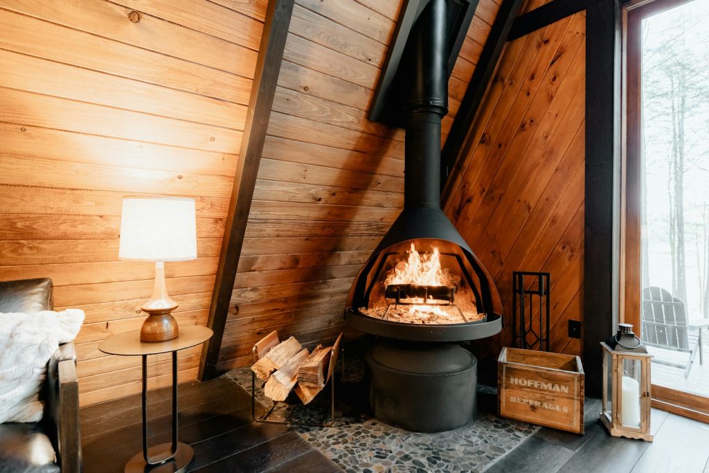 Best Lakes in Wisconsin to Rent a Cabin fireplace in cabin