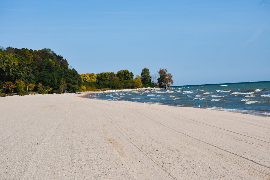 a sandy beach near the campground